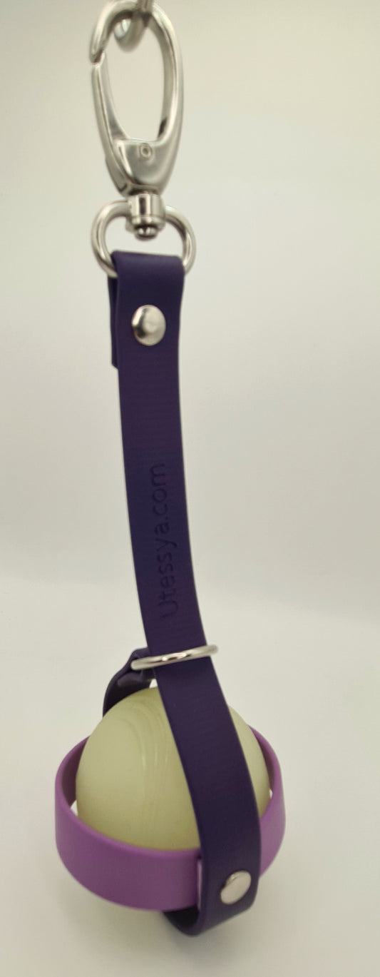 Porte-balle pour chien en sangle TPU violet et mauve, bouclerie nickelée - modèle de création Utessya